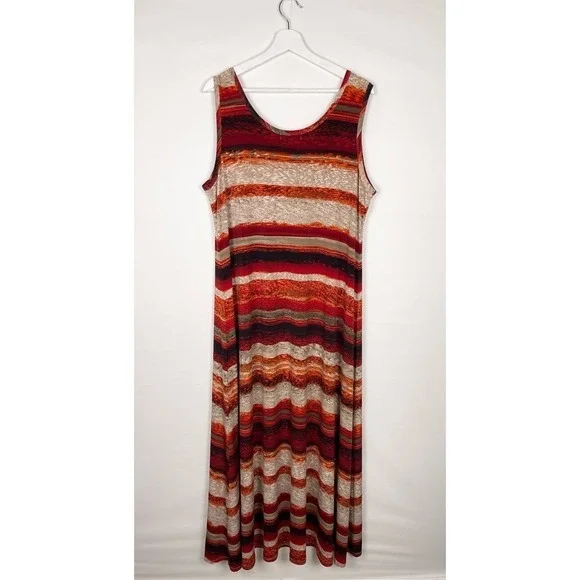 Calvin Klein Maxi Dress Sleeveless Red Multicolored Striped Spandex Size 1X - Picture 2 of 5